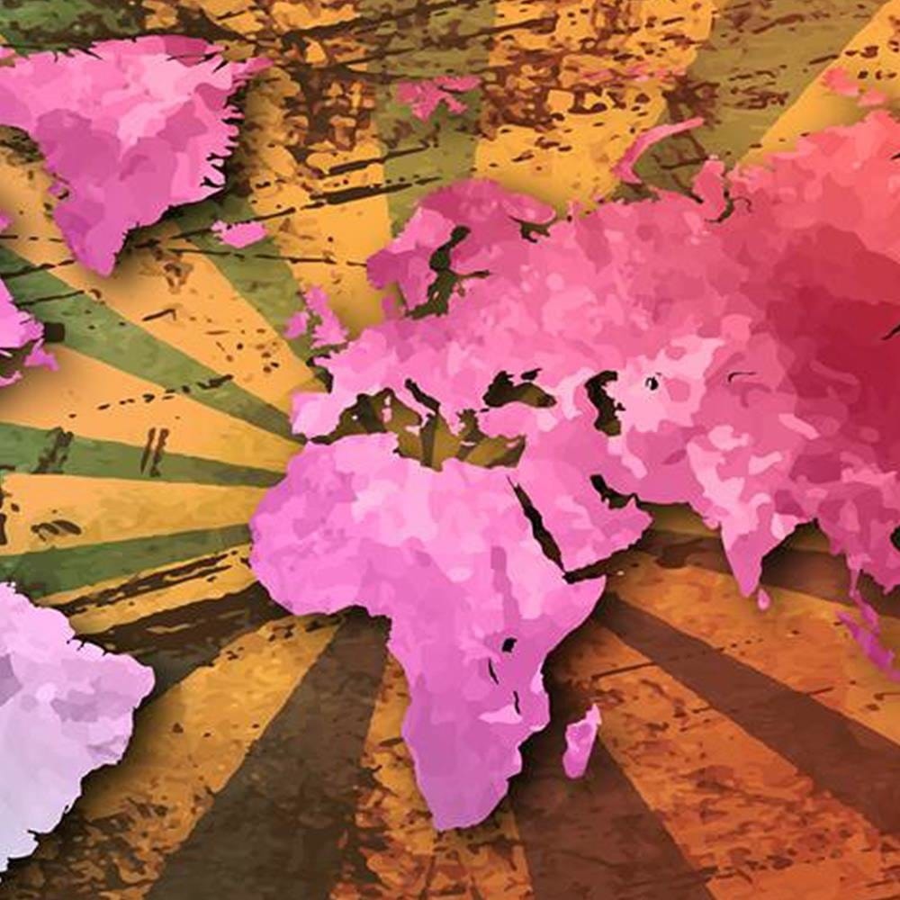 Glezna baltā rāmī - Pink Vintage World Map  Home Trends DECO
