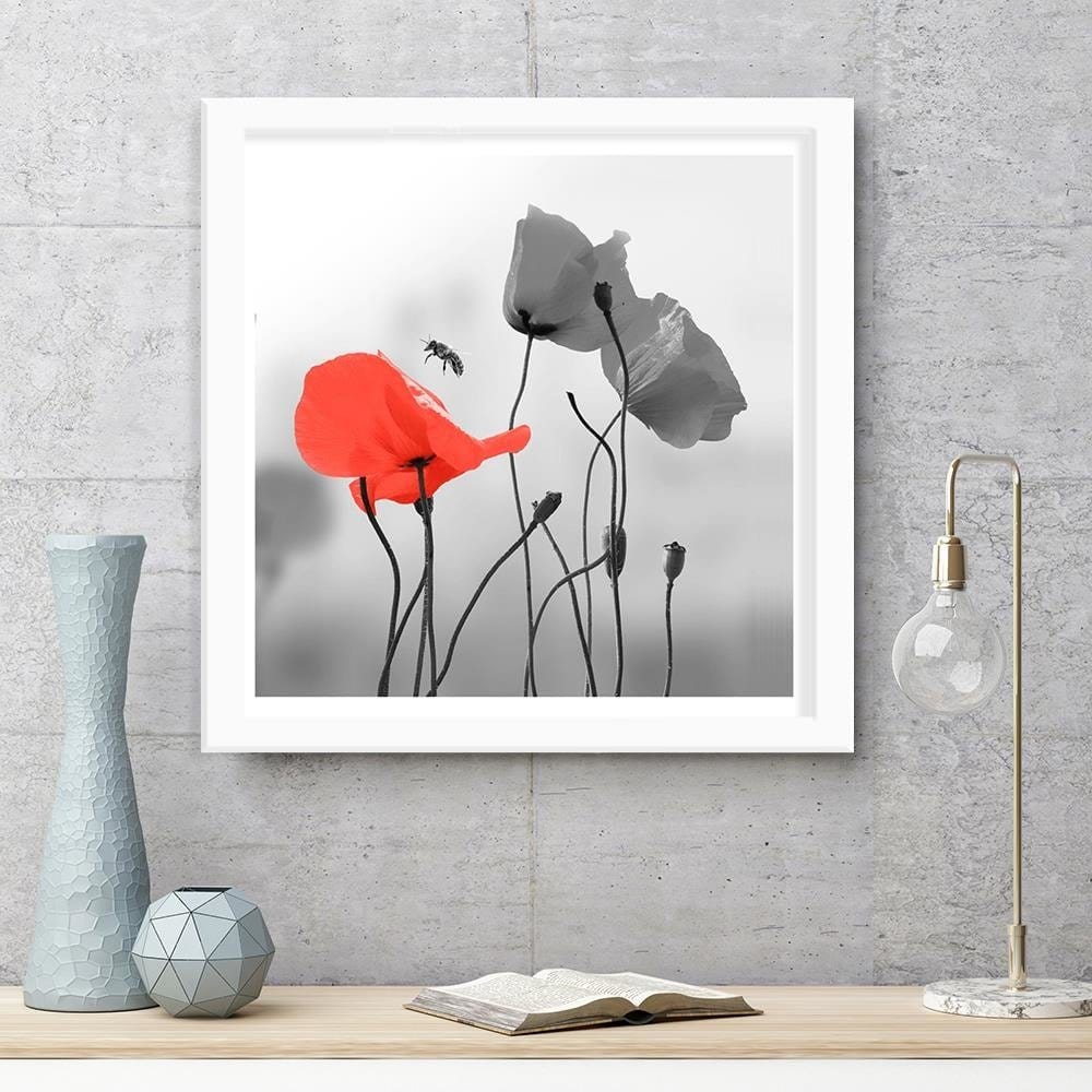 Glezna baltā rāmī - Poppies And Bee  Home Trends DECO