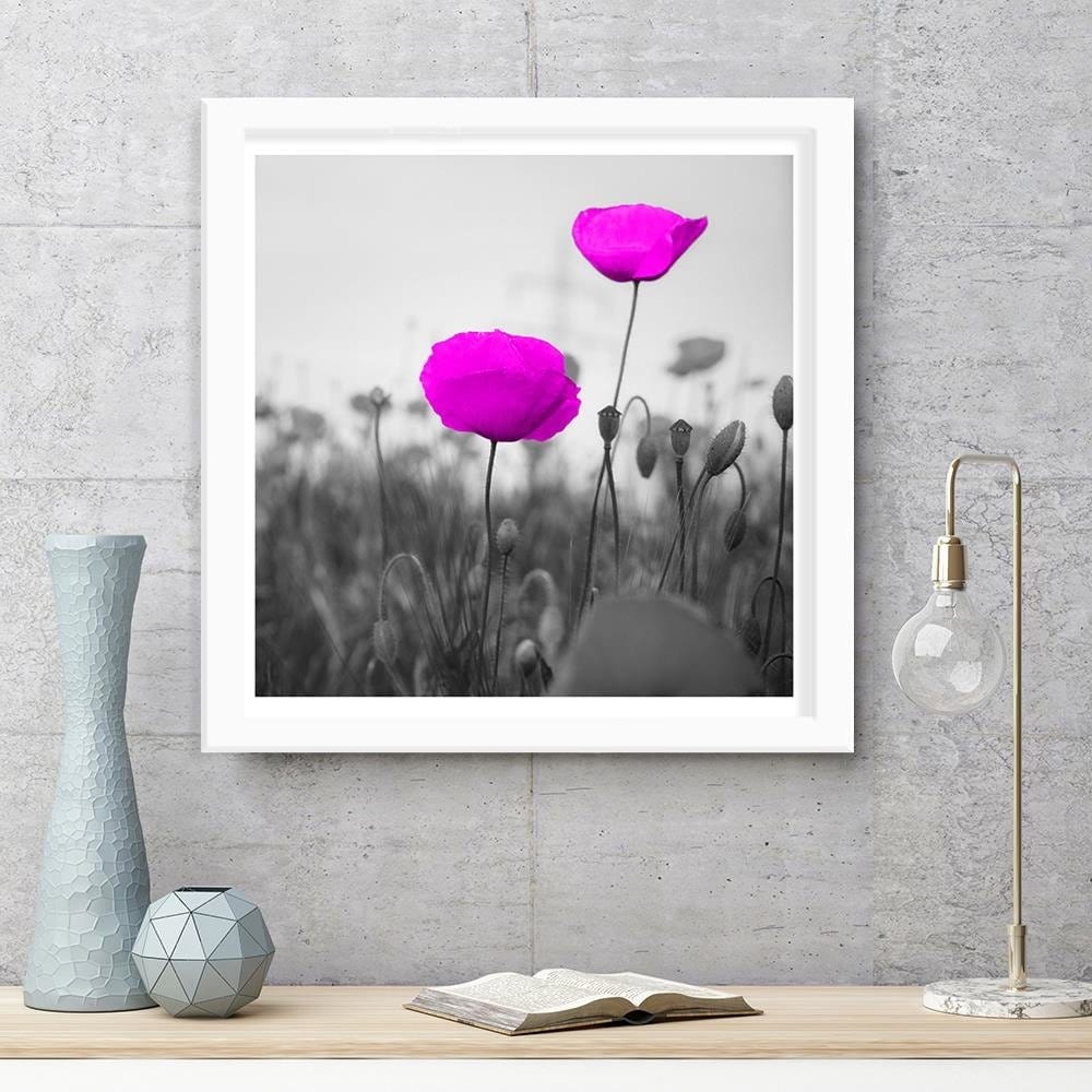 Glezna baltā rāmī - Purple Poppies On The Meadow  Home Trends DECO