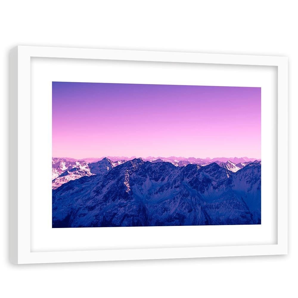 Glezna baltā rāmī - Purple Sunrise In The Mountains  Home Trends DECO