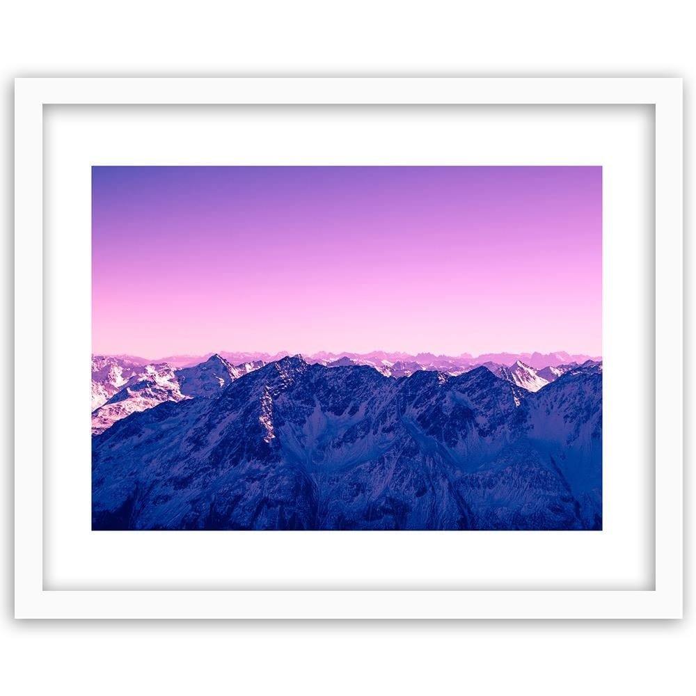 Glezna baltā rāmī - Purple Sunrise In The Mountains  Home Trends DECO