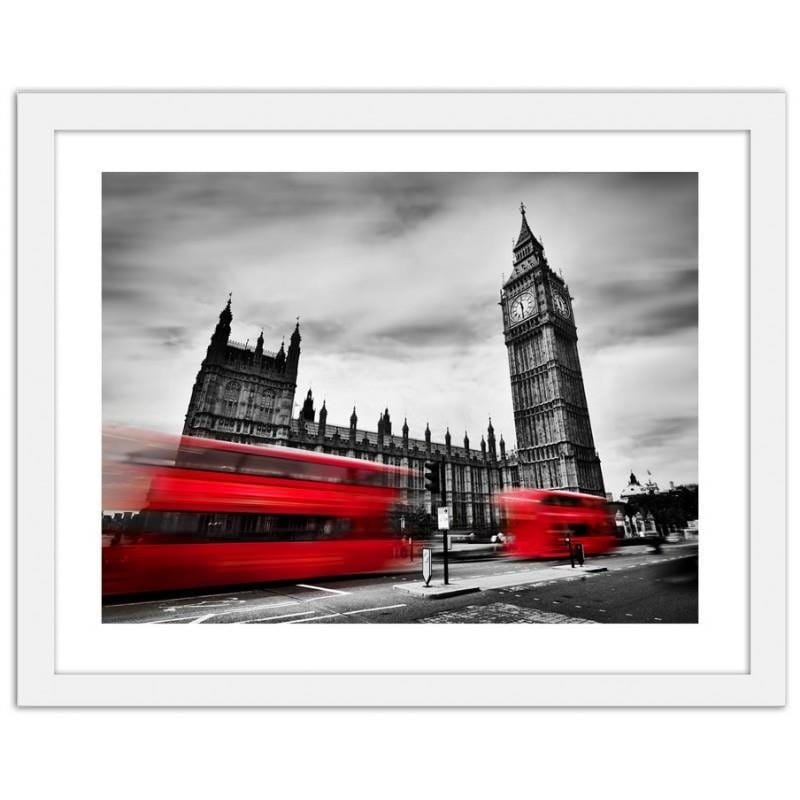 Glezna baltā rāmī - Red buses on the move and Big Ben  Home Trends DECO