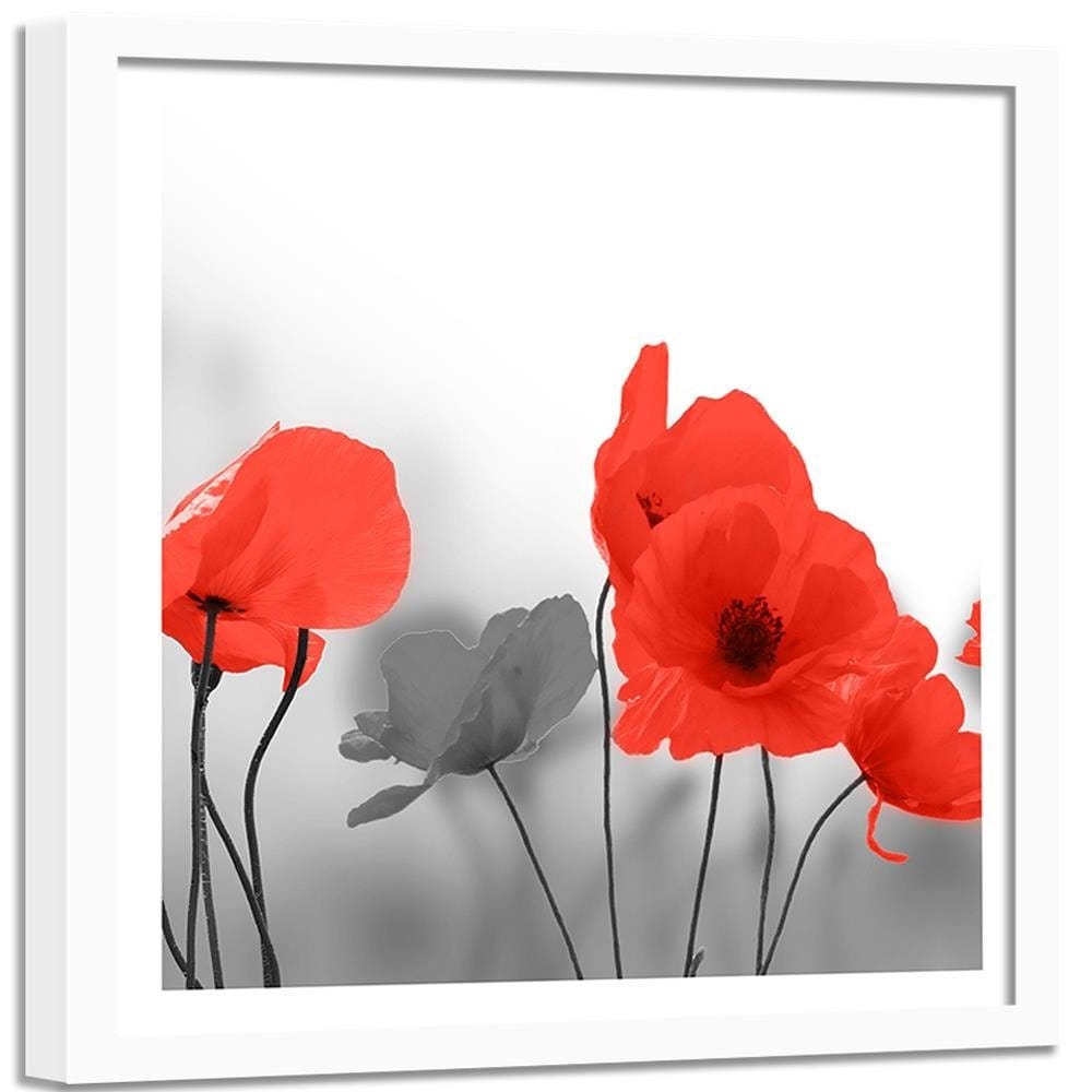 Glezna baltā rāmī - Red Poppies In Gray  Home Trends DECO