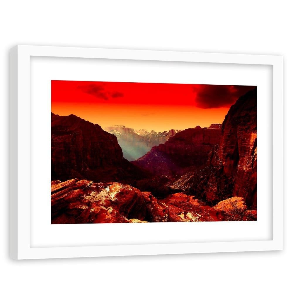 Glezna baltā rāmī - Red Sky Over The Mountains  Home Trends DECO