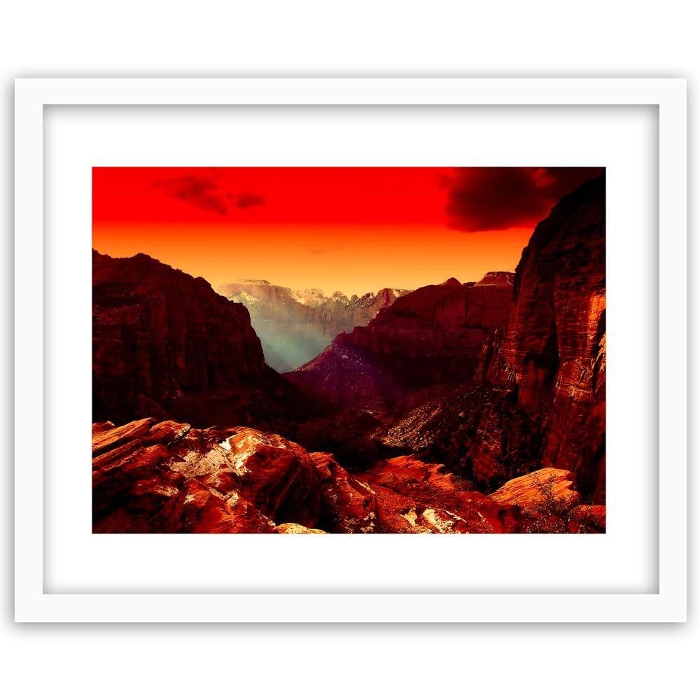 Glezna baltā rāmī - Red Sky Over The Mountains  Home Trends DECO