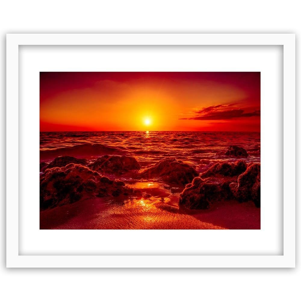 Glezna baltā rāmī - Red Sunset Over The Sea  Home Trends DECO