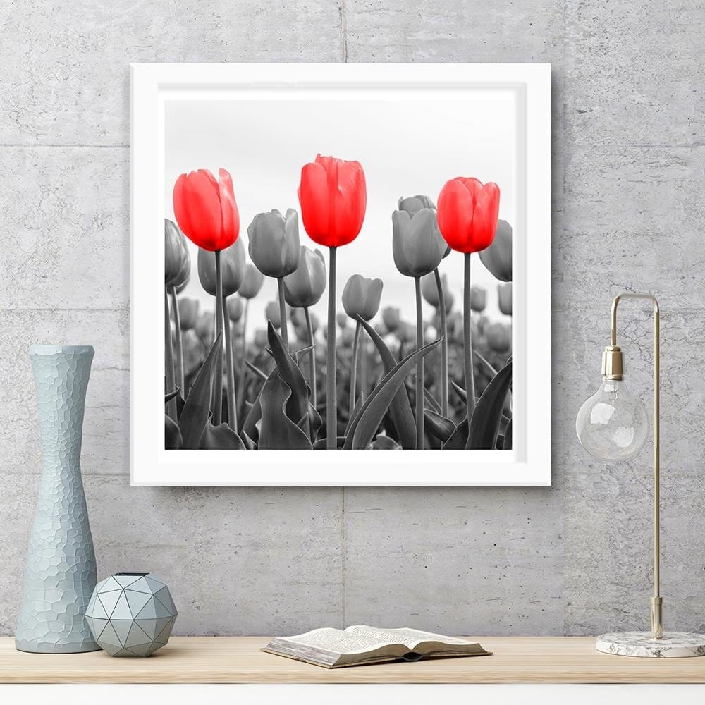 Glezna baltā rāmī - Red Tulips On The Meadow  Home Trends DECO
