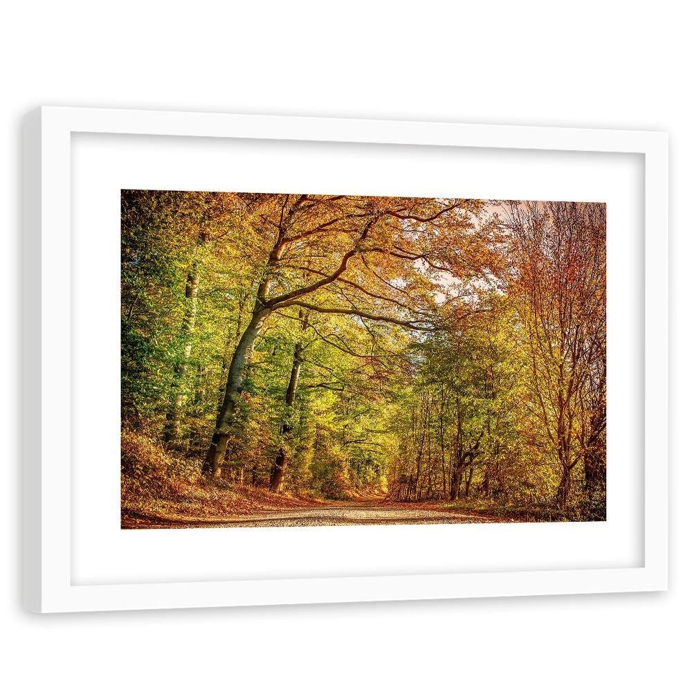 Glezna baltā rāmī - Road In The Autumn Forest  Home Trends DECO