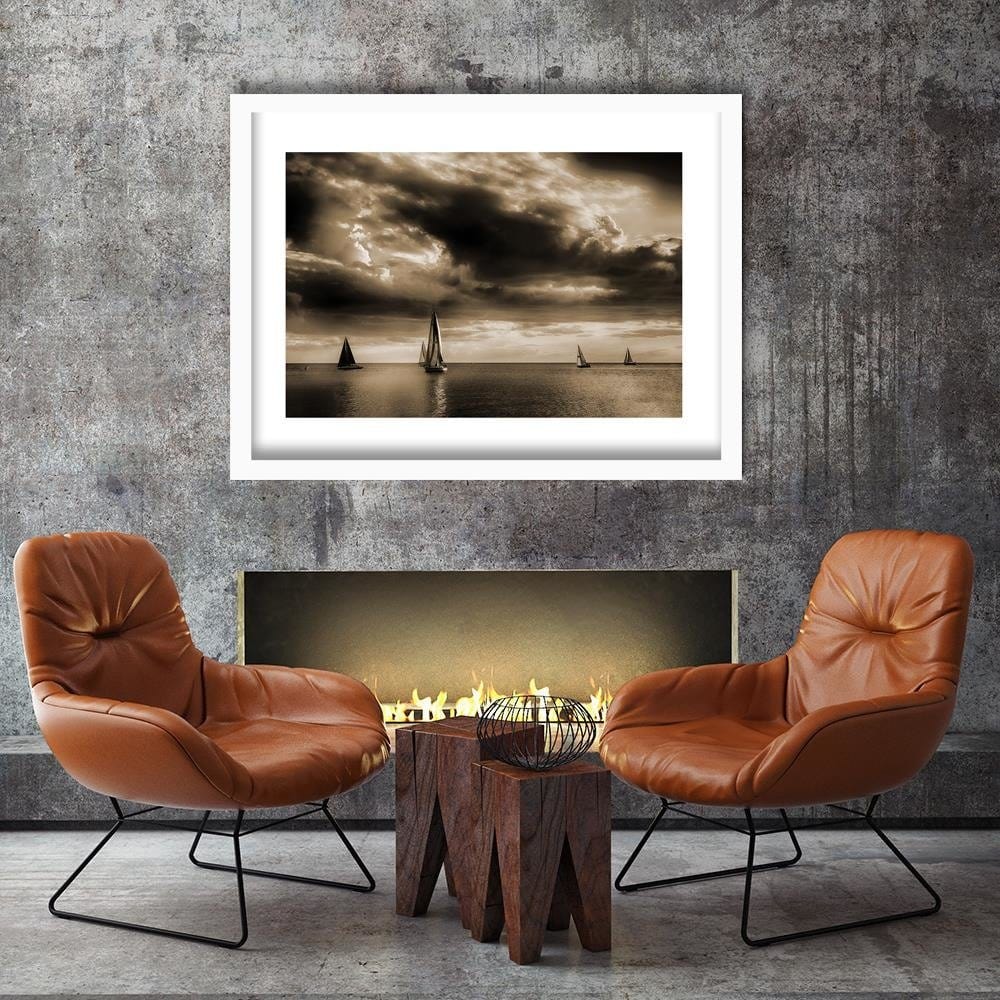 Glezna baltā rāmī - Sailboats At Sea 1  Home Trends DECO