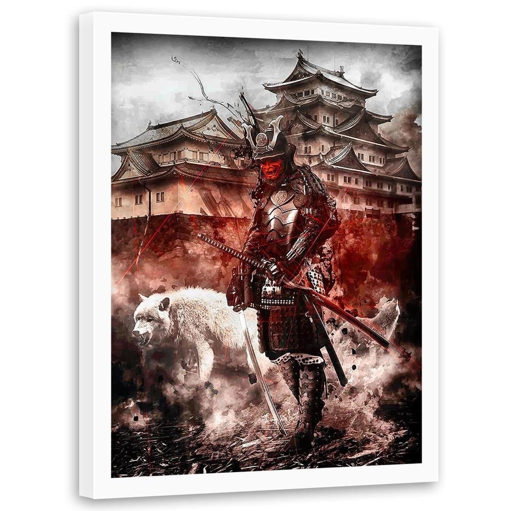 Glezna baltā rāmī - Samurai And White Wolf  Home Trends DECO