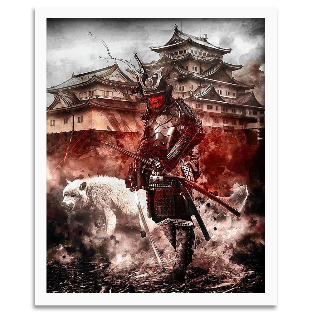 Glezna baltā rāmī - Samurai And White Wolf  Home Trends DECO