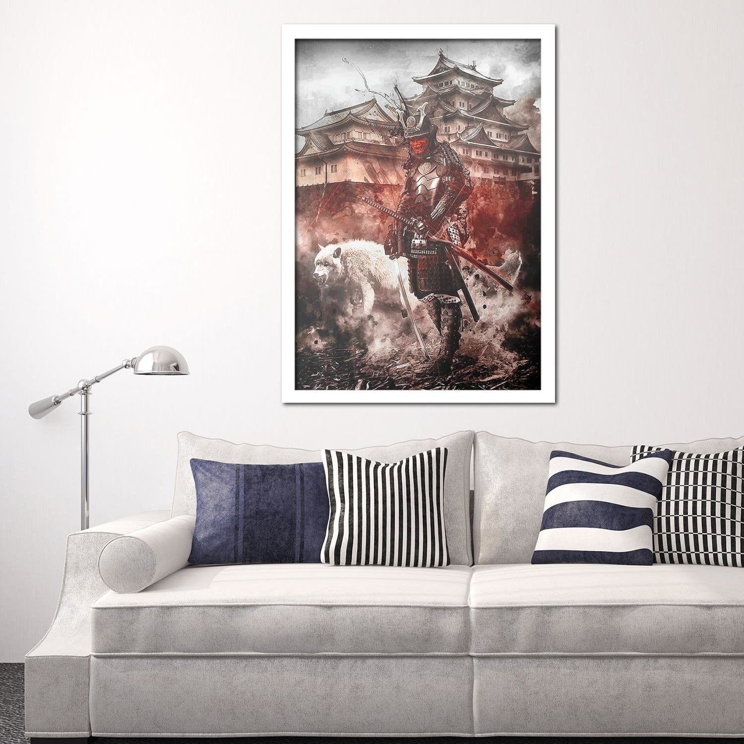Glezna baltā rāmī - Samurai And White Wolf  Home Trends DECO