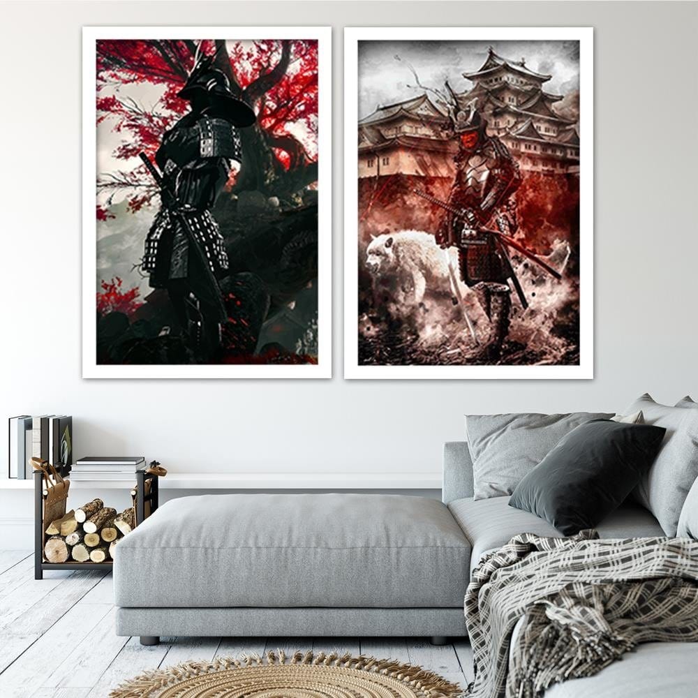 Glezna baltā rāmī - Samurai And White Wolf  Home Trends DECO