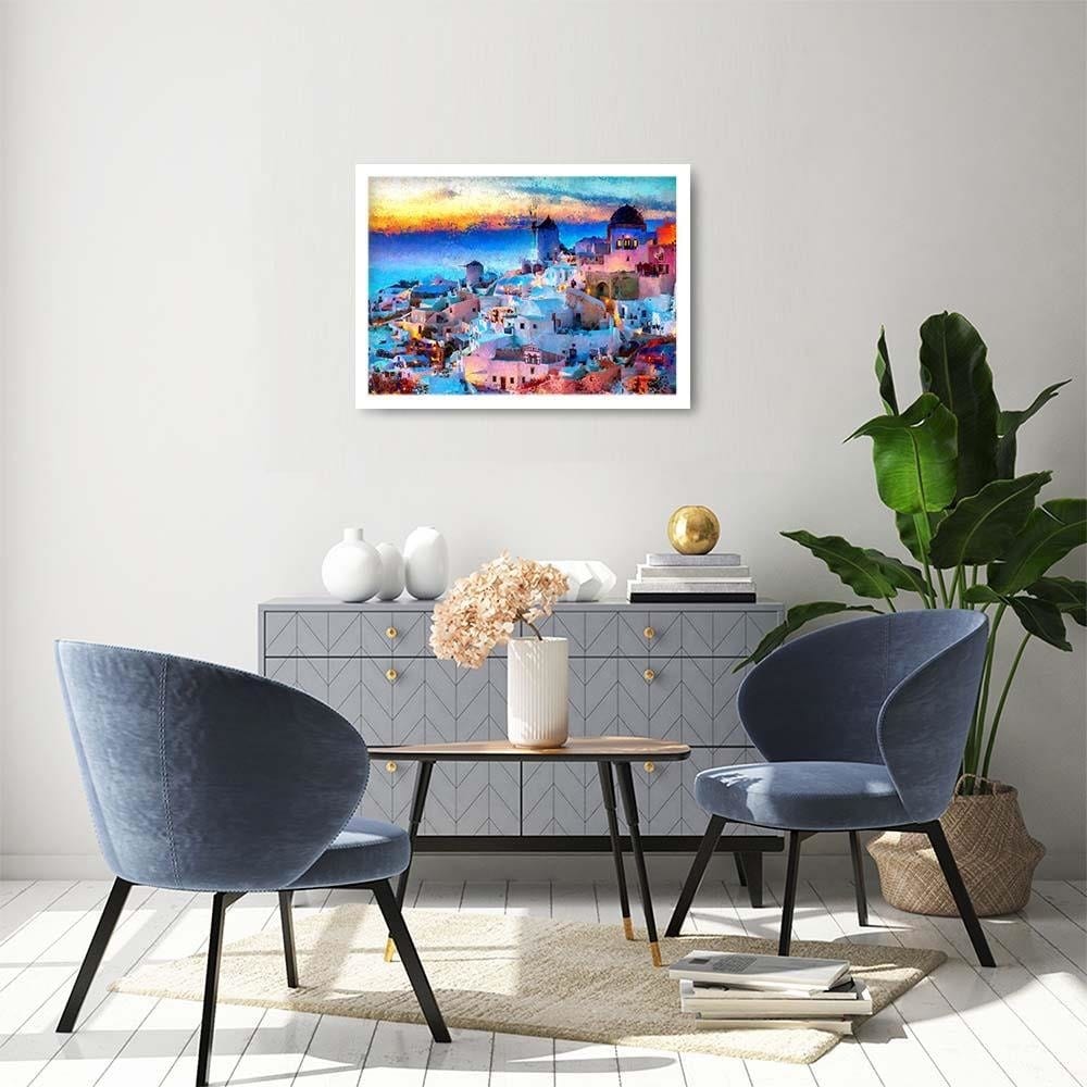 Glezna baltā rāmī - Santorini Island  Home Trends DECO