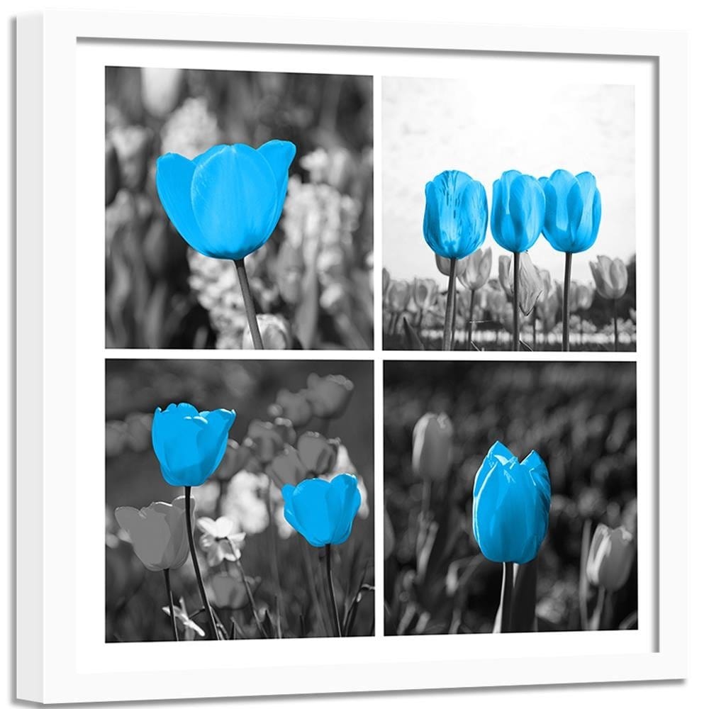 Glezna baltā rāmī - Set Of Blue Tulips  Home Trends DECO