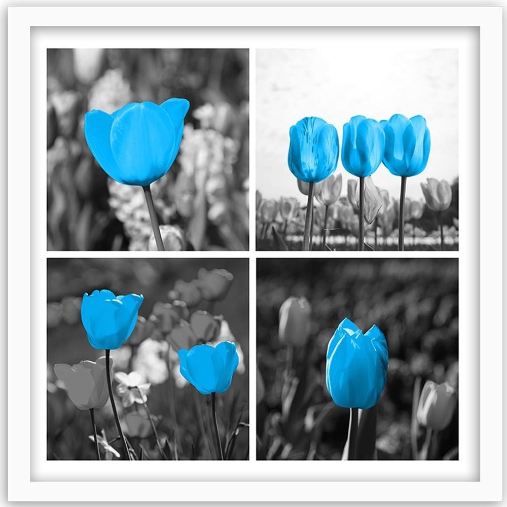 Glezna baltā rāmī - Set Of Blue Tulips  Home Trends DECO