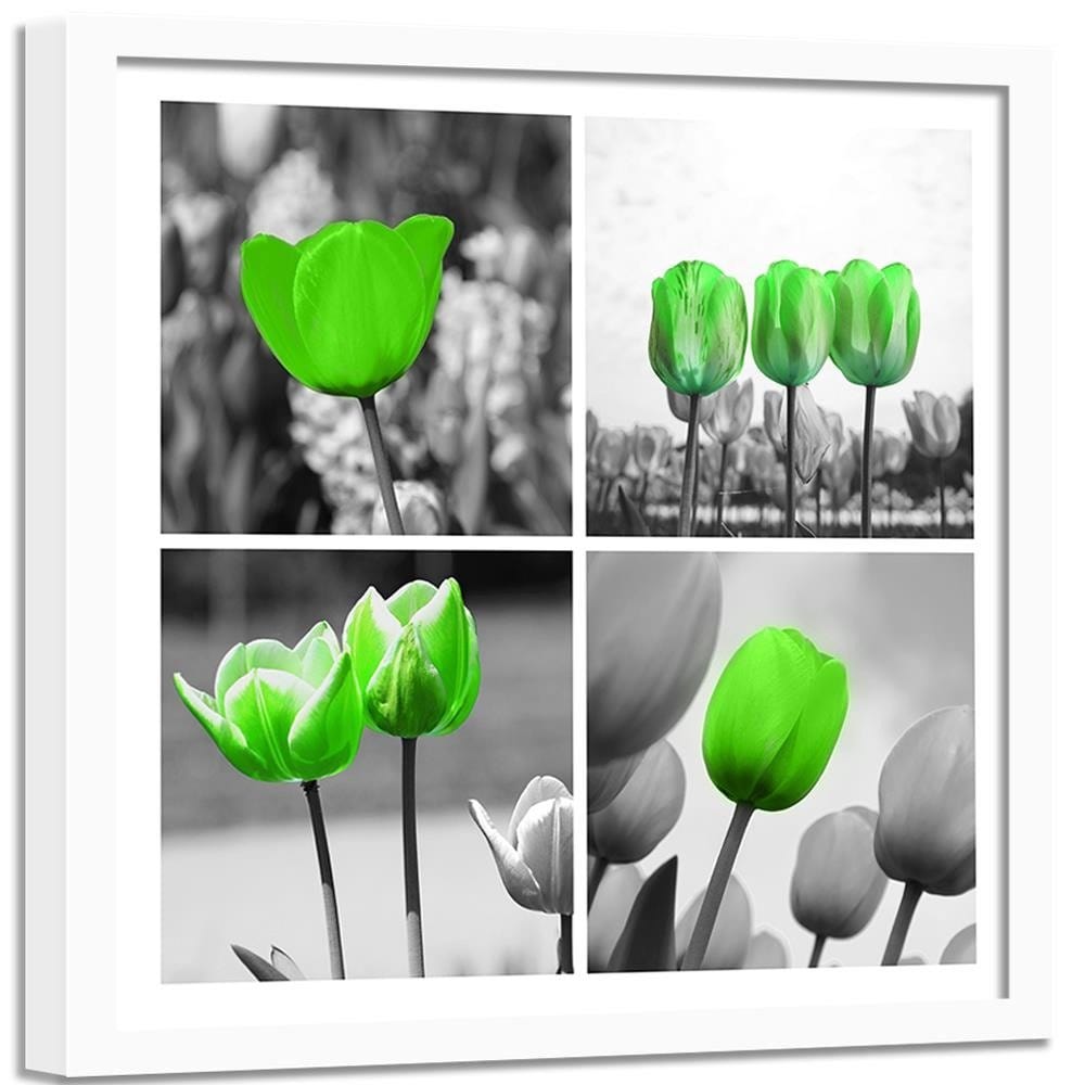 Glezna baltā rāmī - Set Of Green Poppies  Home Trends DECO