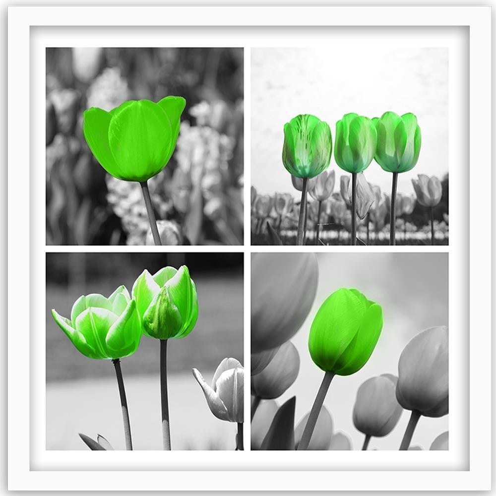 Glezna baltā rāmī - Set Of Green Poppies  Home Trends DECO