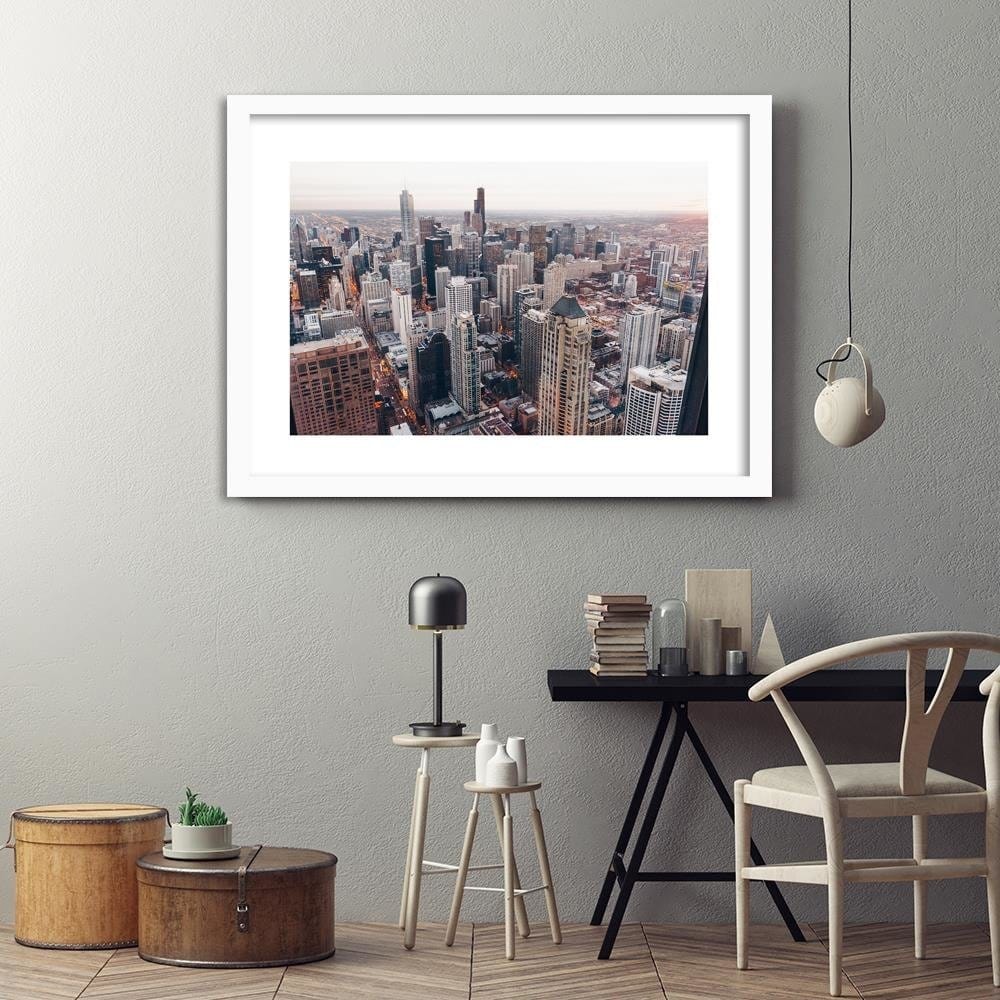Glezna baltā rāmī - Skyscrapers In Chicago  Home Trends DECO