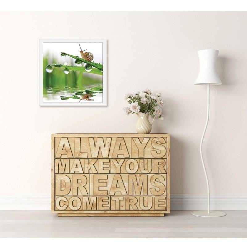 Glezna baltā rāmī - Snail on sprinkled grass  Home Trends DECO