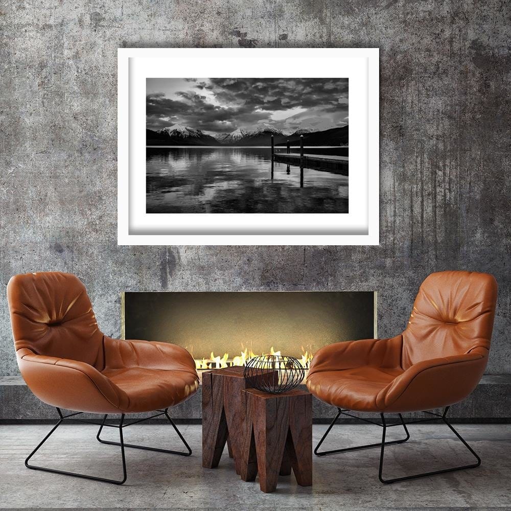 Glezna baltā rāmī - Snowy Mountains Lake 2  Home Trends DECO