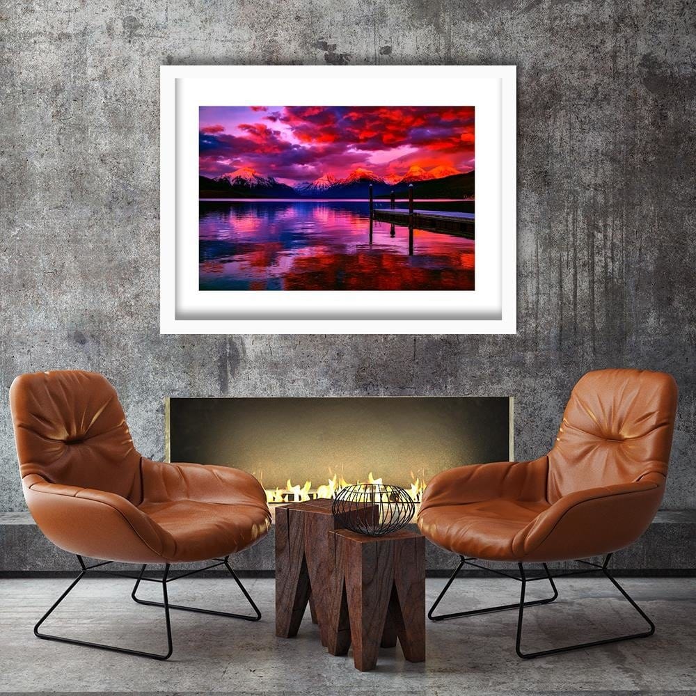 Glezna baltā rāmī - Snowy Mountains Lake 4  Home Trends DECO