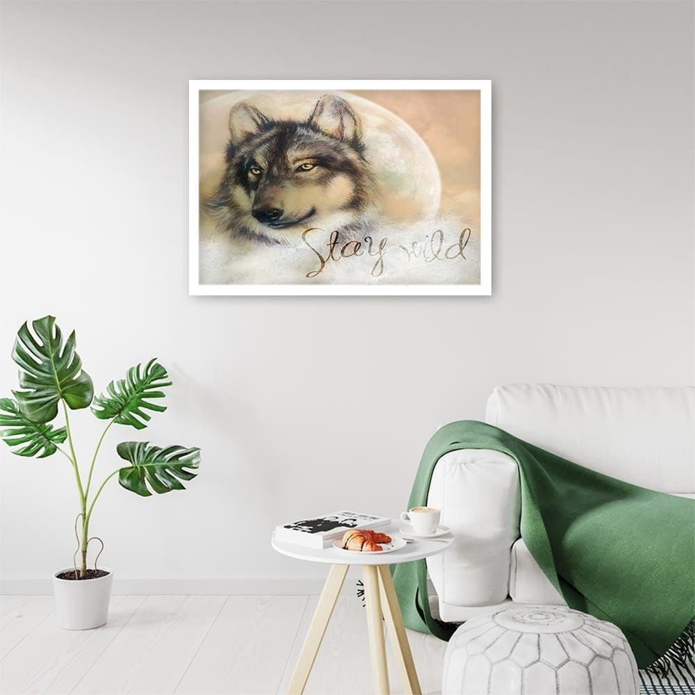 Glezna baltā rāmī - Stay Wild Wolf  Home Trends DECO