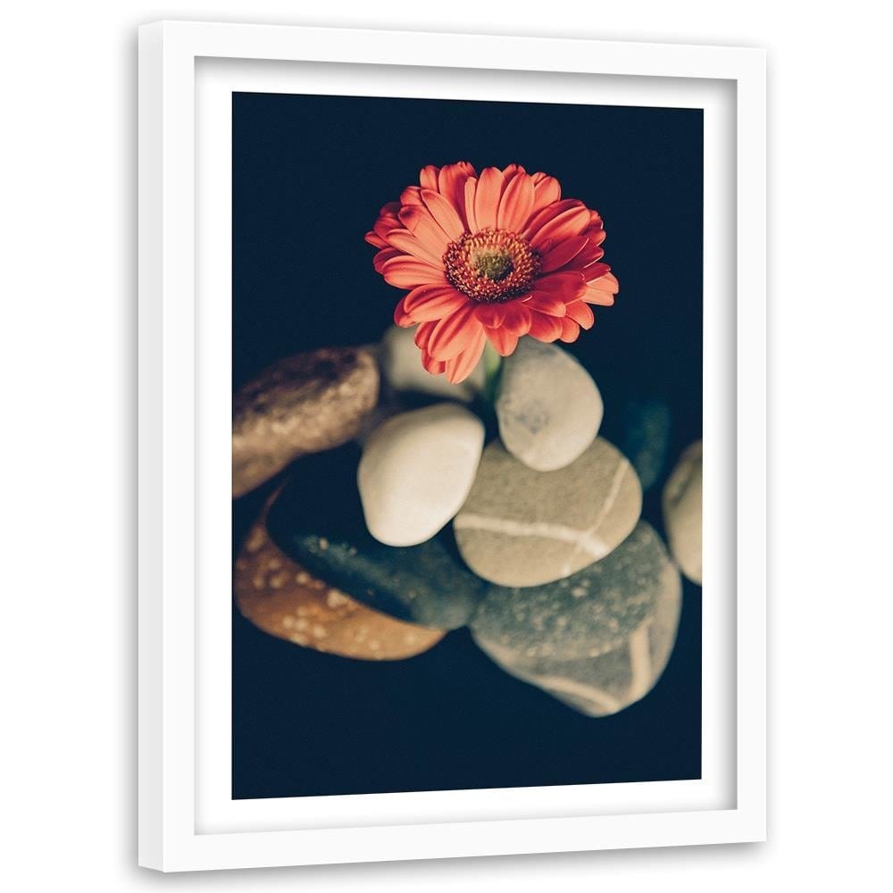 Glezna baltā rāmī - Stones And Red Flower  Home Trends DECO