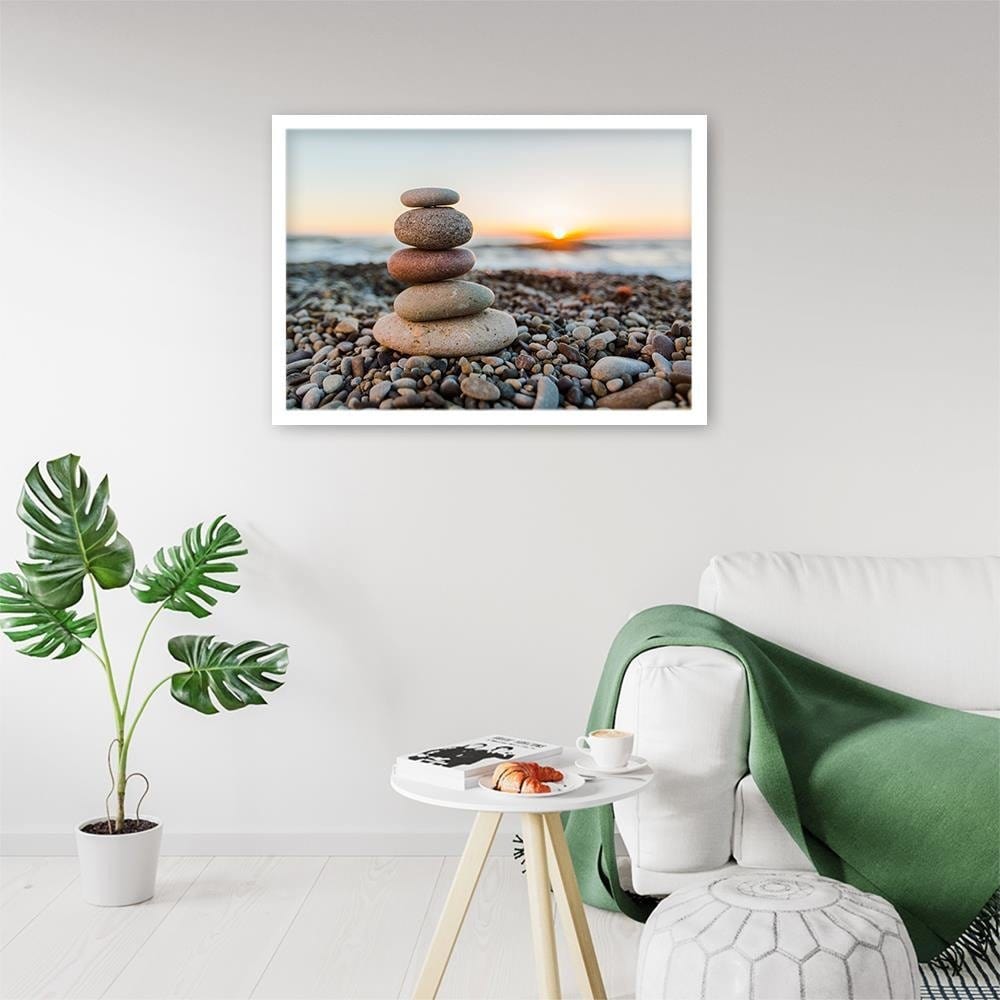 Glezna baltā rāmī - Stones By The Sea  Home Trends DECO