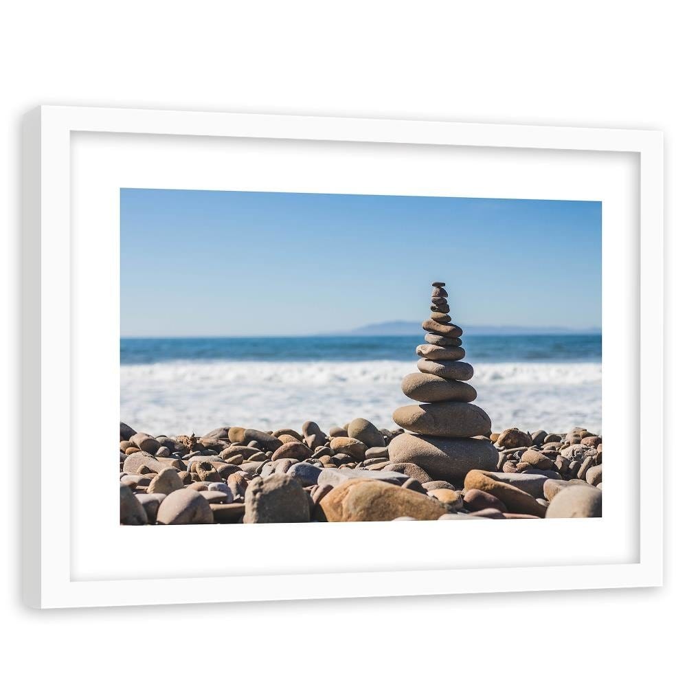 Glezna baltā rāmī - Stones On The Beach  Home Trends DECO