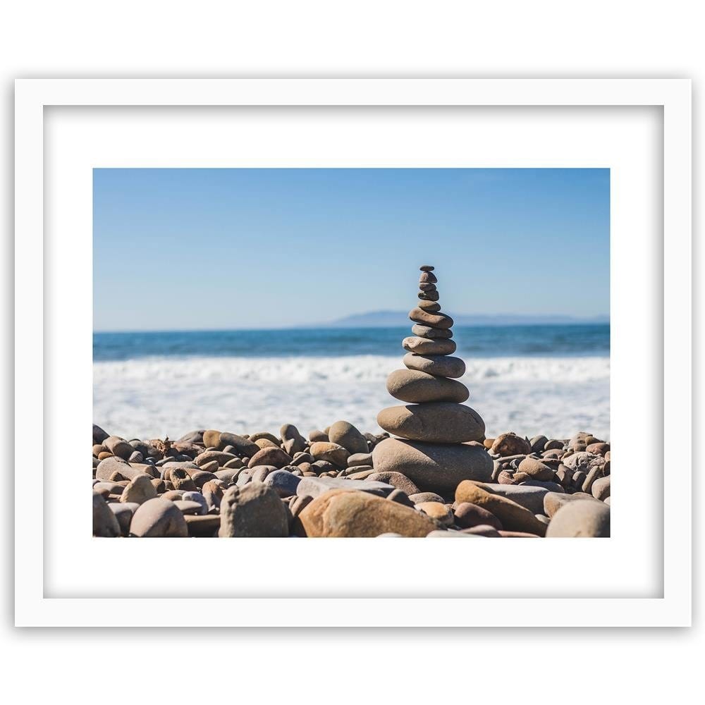 Glezna baltā rāmī - Stones On The Beach  Home Trends DECO