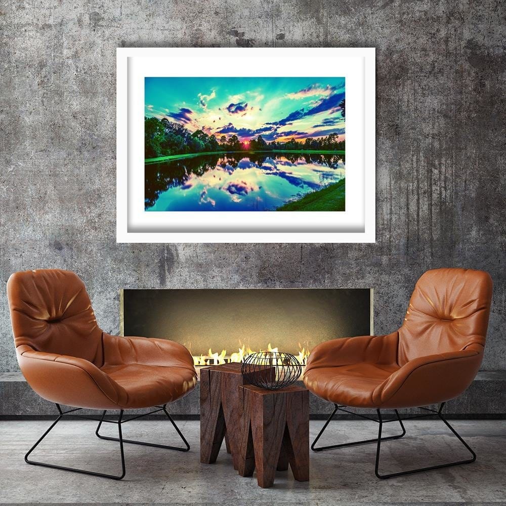 Glezna baltā rāmī - Sunrise Over The Lake 3  Home Trends DECO