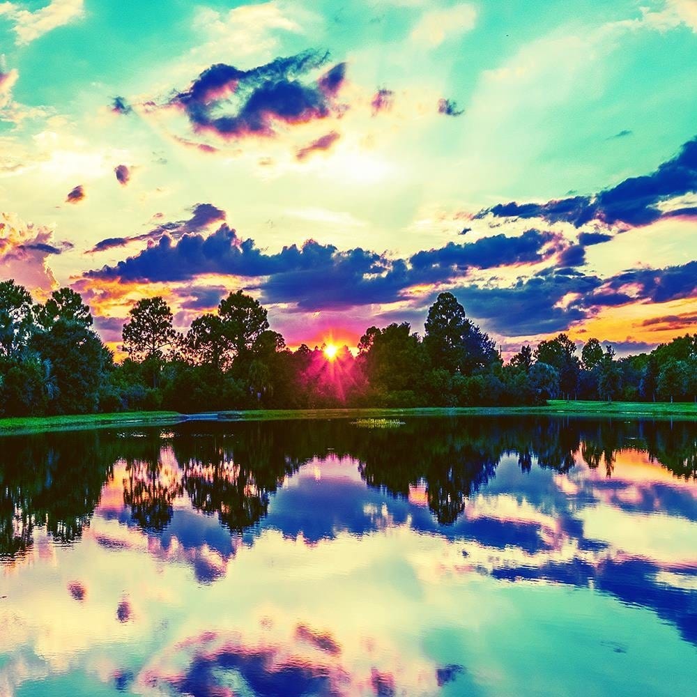 Glezna baltā rāmī - Sunrise Over The Lake 3  Home Trends DECO