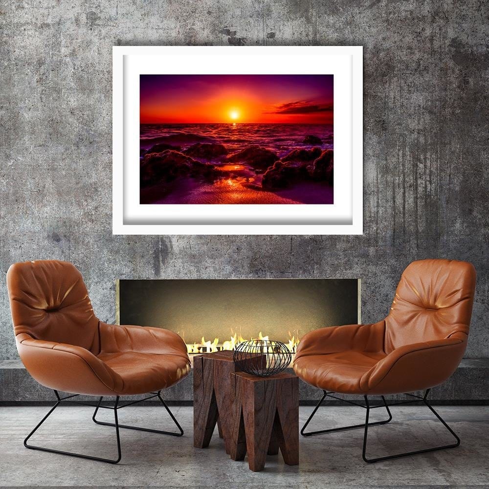 Glezna baltā rāmī - Sunset At The Seaside 3  Home Trends DECO