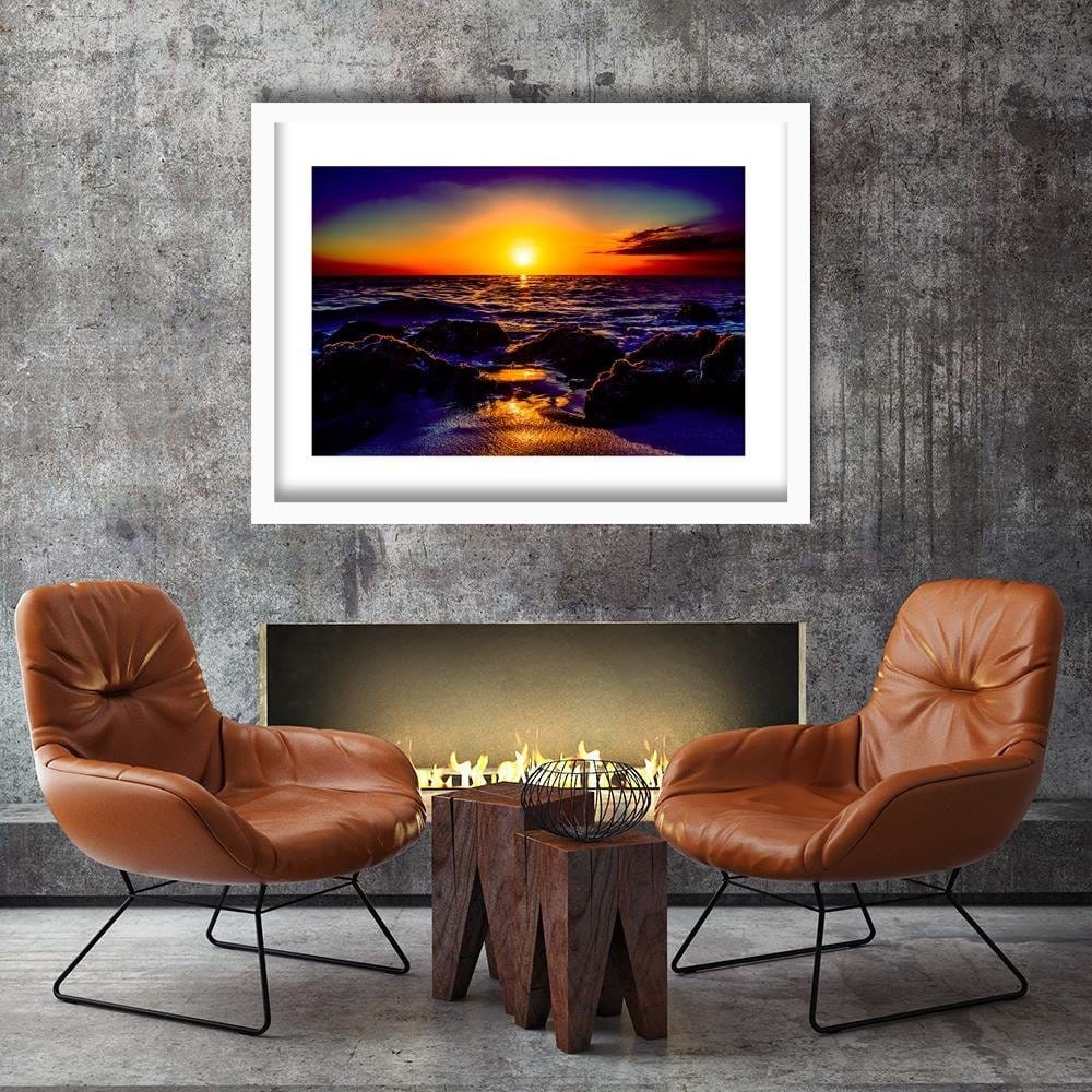 Glezna baltā rāmī - Sunset At The Seaside 4  Home Trends DECO
