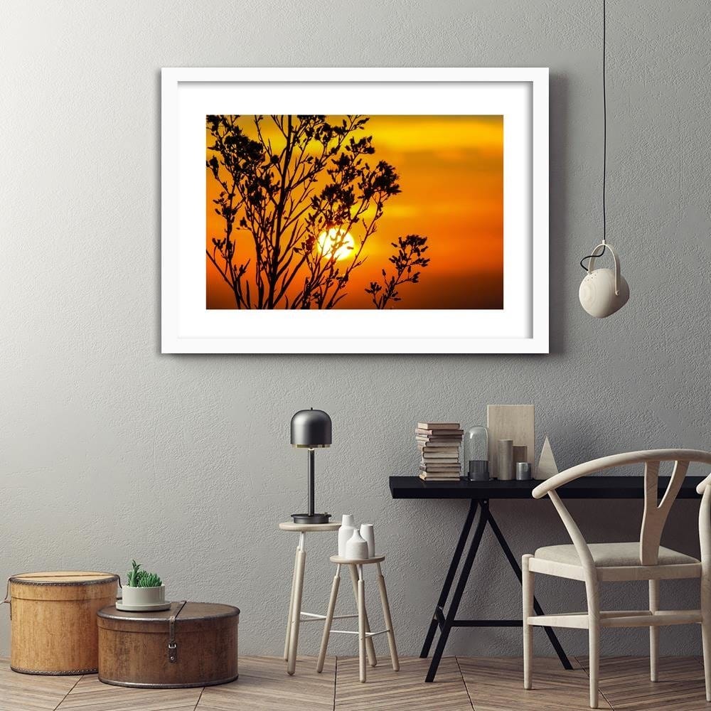 Glezna baltā rāmī - Sunset Behind A Plant  Home Trends DECO
