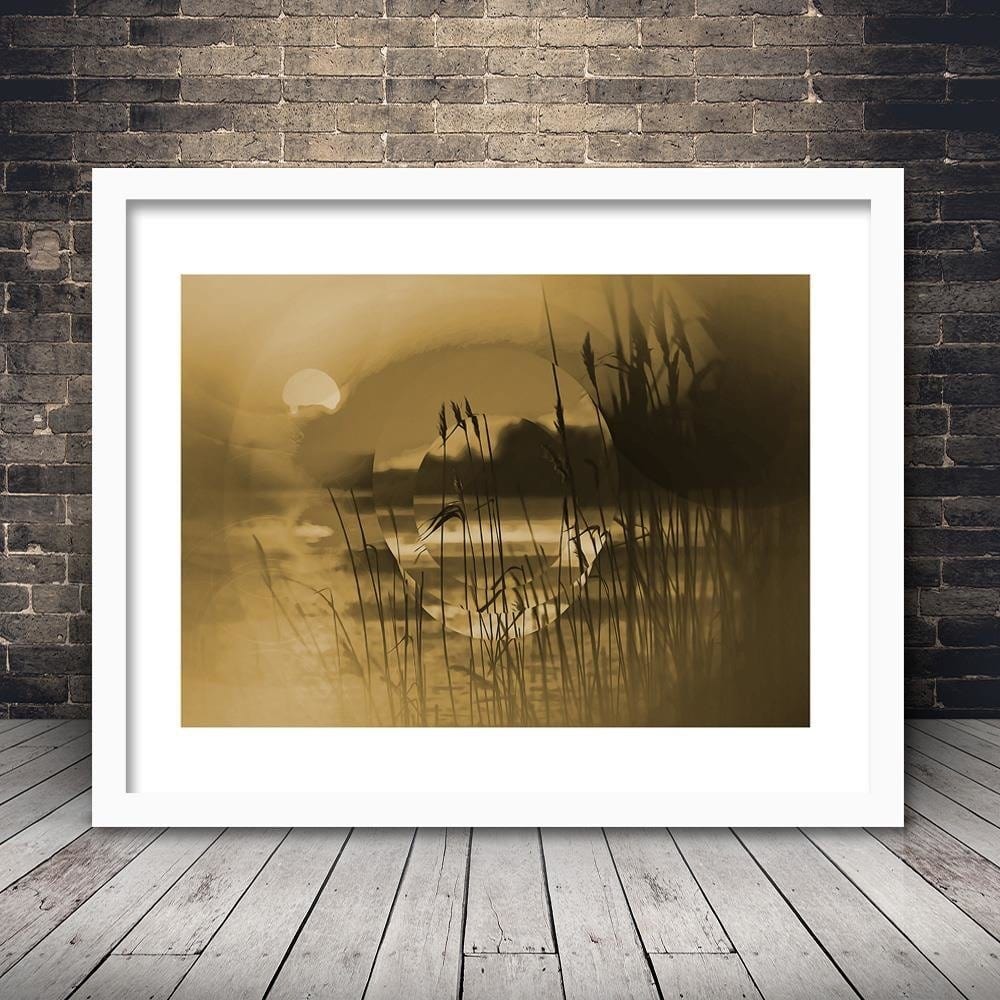 Glezna baltā rāmī - Sunset Geometry Sepia  Home Trends DECO