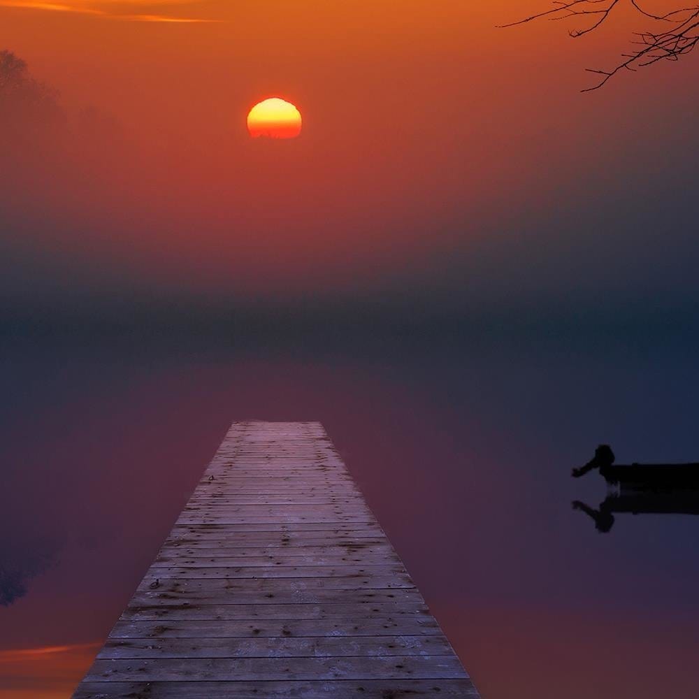 Glezna baltā rāmī - Sunset In The Fog  Home Trends DECO