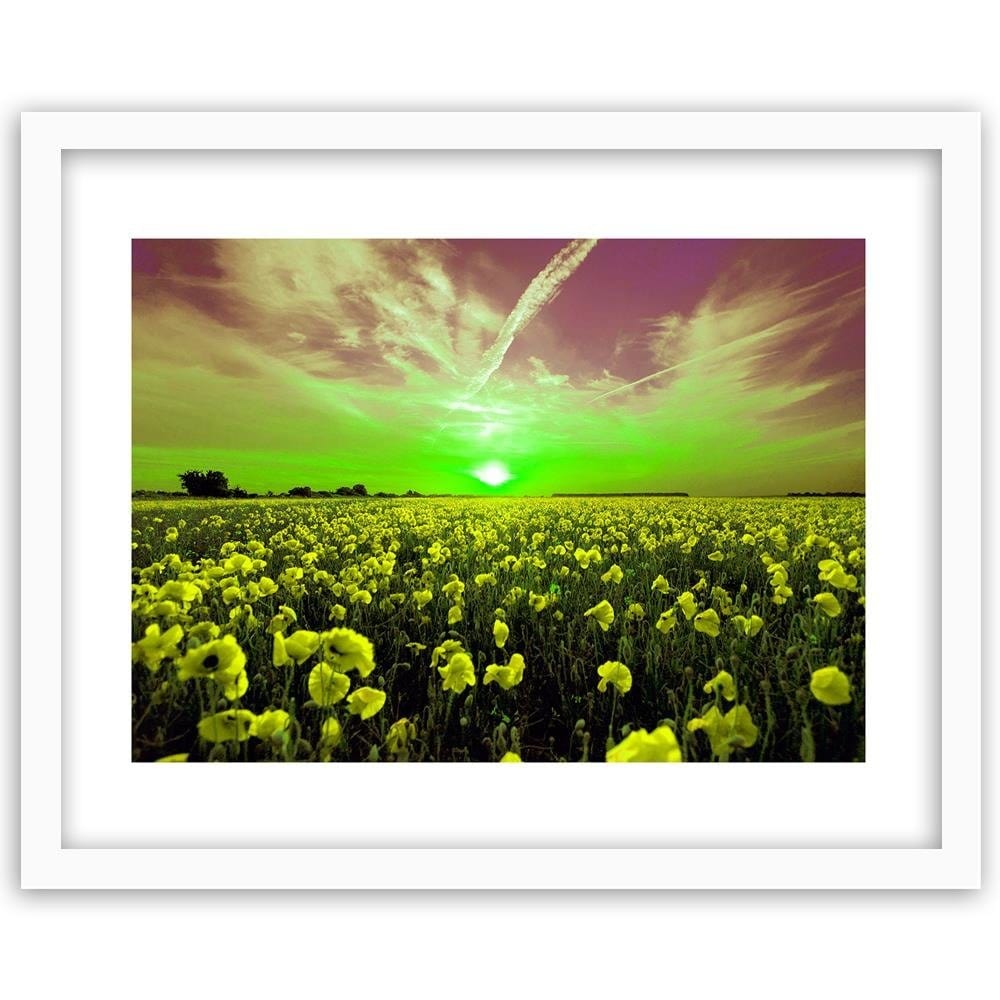Glezna baltā rāmī - Sunset Over A Field Poppy 4  Home Trends DECO