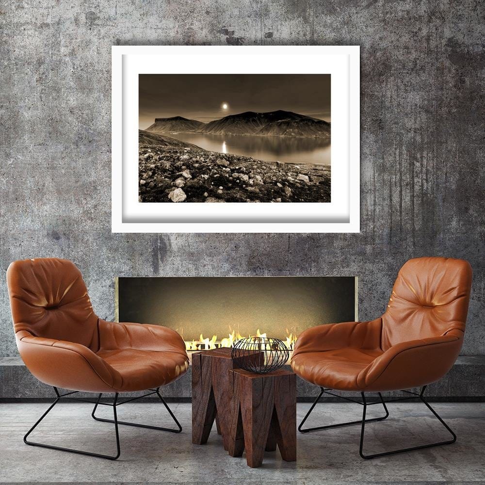 Glezna baltā rāmī - Sunset Over A Mountain Lake 1  Home Trends DECO
