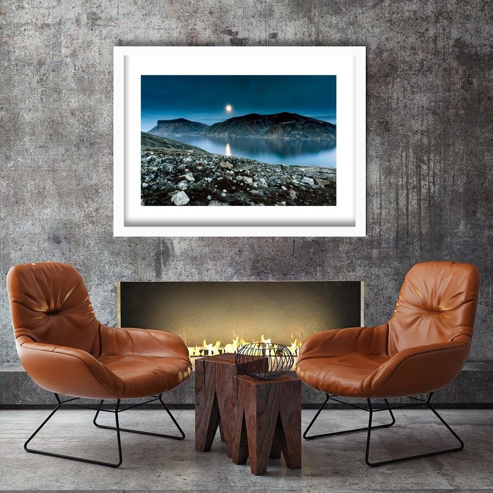 Glezna baltā rāmī - Sunset Over A Mountain Lake 3  Home Trends DECO