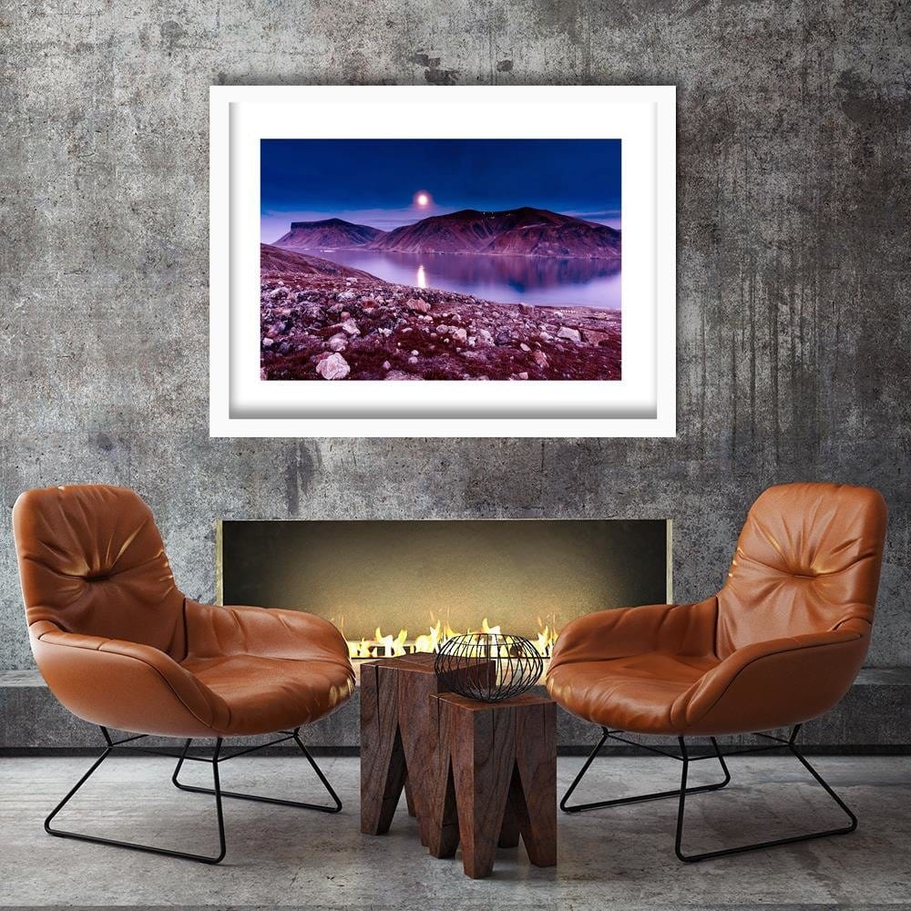 Glezna baltā rāmī - Sunset Over A Mountain Lake 4  Home Trends DECO