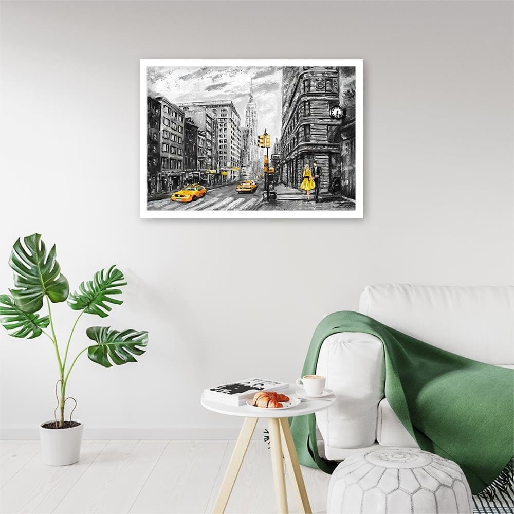 Glezna baltā rāmī - Taxi In The City  Home Trends DECO