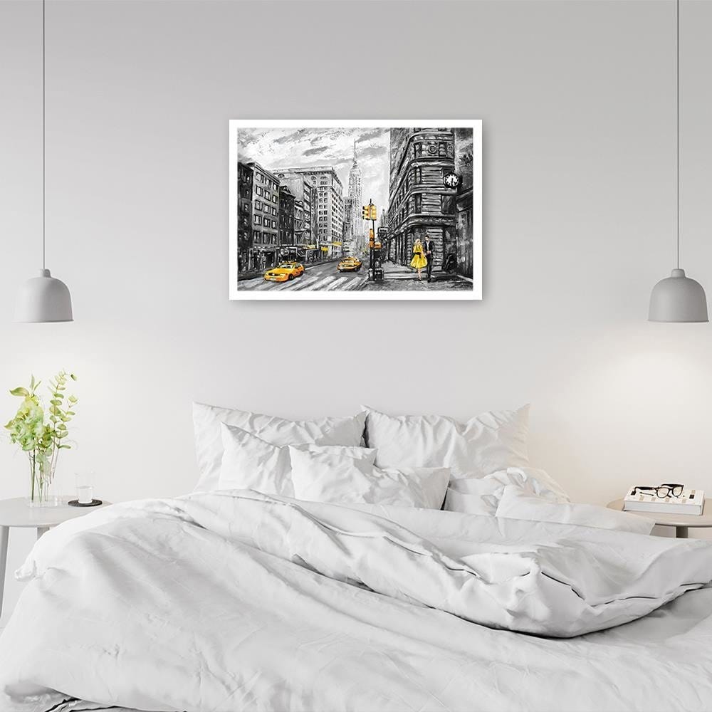 Glezna baltā rāmī - Taxi In The City  Home Trends DECO