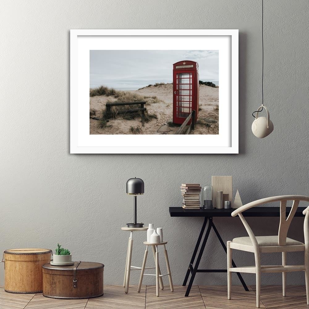 Glezna baltā rāmī - Telephone Booth On The Beach  Home Trends DECO