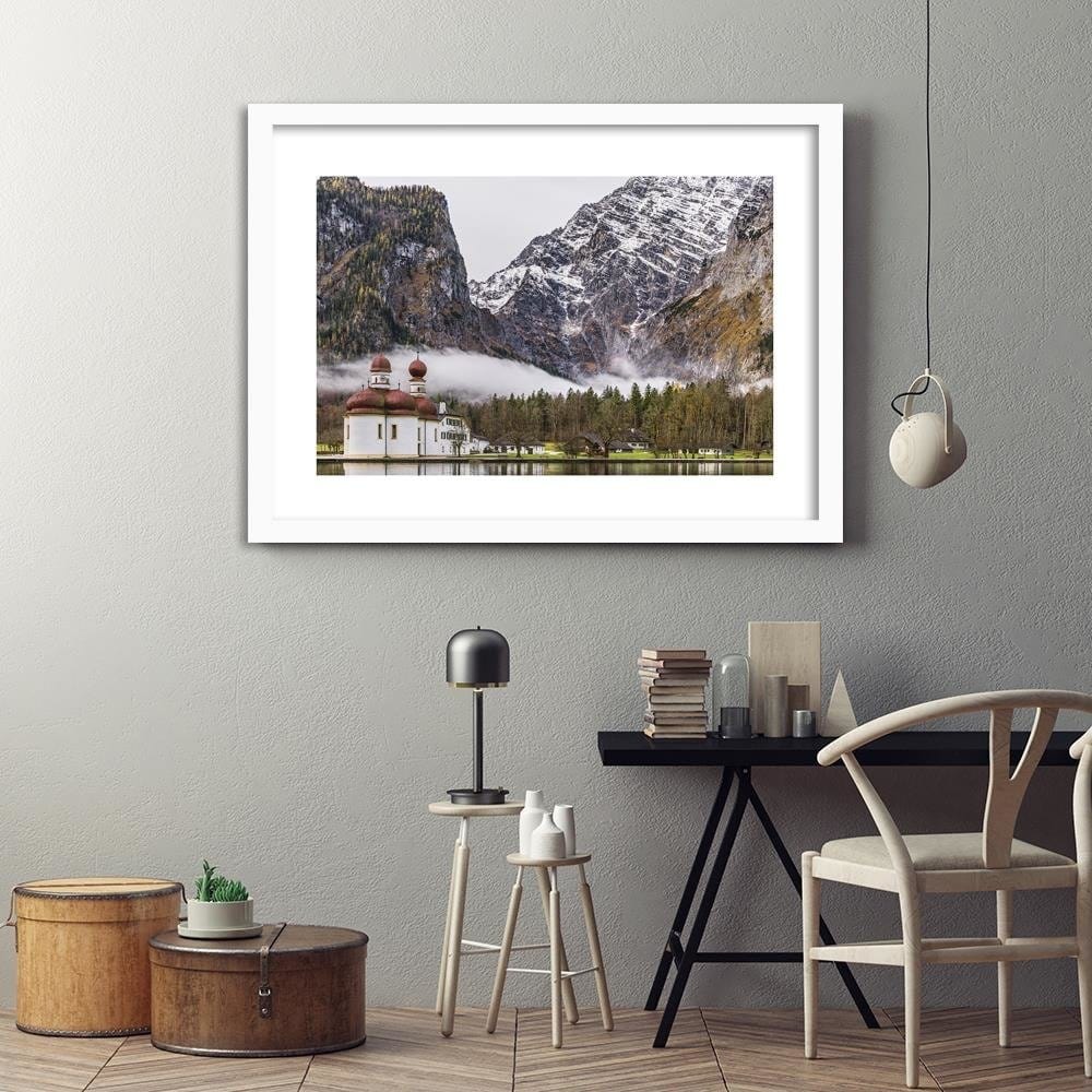 Glezna baltā rāmī - Temple At The Foot Of The Mountains  Home Trends DECO