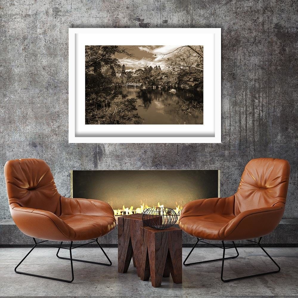 Glezna baltā rāmī - The Bridge Over The River In The Park 1  Home Trends DECO