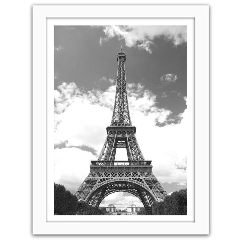 Glezna baltā rāmī - The Eiffel Tower against the background of the clouds  Home Trends DECO