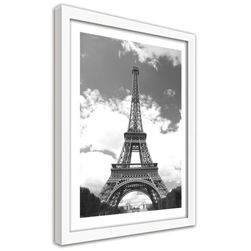 Glezna baltā rāmī - The Eiffel Tower against the background of the clouds  Home Trends DECO
