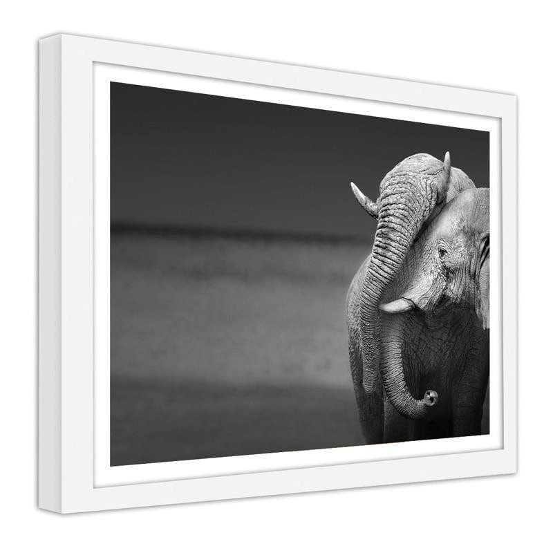 Glezna baltā rāmī - The elephant family  Home Trends DECO